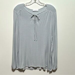 LAKE STUDIO Soft Blue white Striped V-Neck tie front long sleeve pajama Top